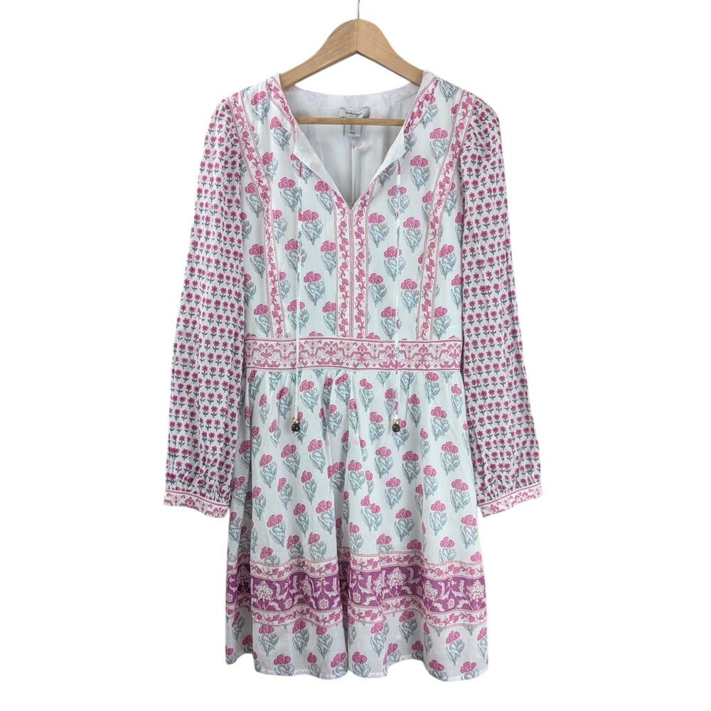 NWT HAUTE HIPPIE White & Pink Boho Floral Long Sleeve Dress Size Small